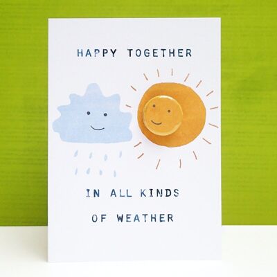 Grußkarte mit Abzeichen - glücklich zusammen, Sonne und Regen