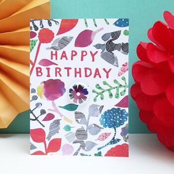 Carte de voeux avec badge - Happy Birthday Floral Collage 3