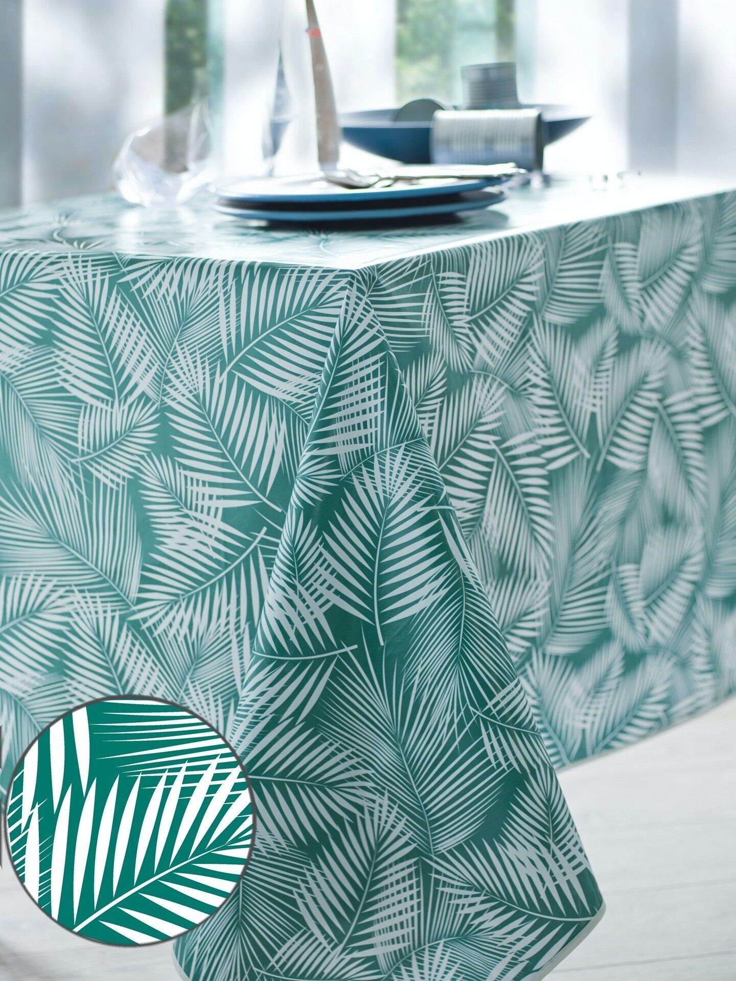 GRÜNE TROPISCHE BLÄTTER RECHTECKIGE TISCHDECKE 150X300