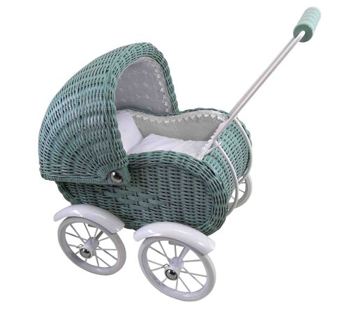 Doll wicker pram, light green (small)