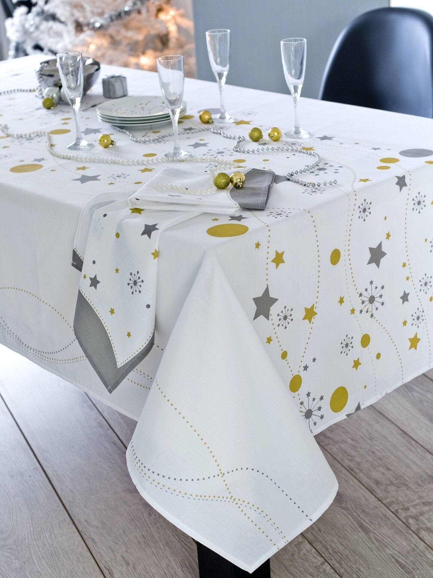 WEIßE STERNE RECHTECKIGE TISCHDECKE 150X300