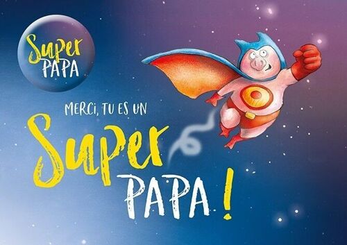 Fête des Pères - Carte double "Super PAPA!" avec badge magnétique