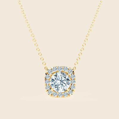 Collier Halo Coussin Jacinthe - Or 14 Carats