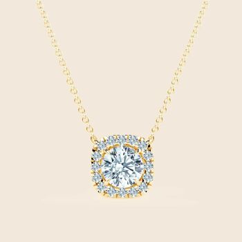 Collier Halo Coussin Jacinthe - Or 18 Carats 1