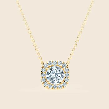Collier Halo Coussin Jacinthe - Or 18 Carats 2