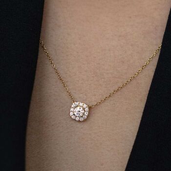 Collier Halo Coussin Jacinthe - Or 18 Carats 3