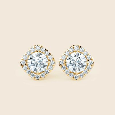 Hyacinth Cushion Halo Earrings - 14k Gold