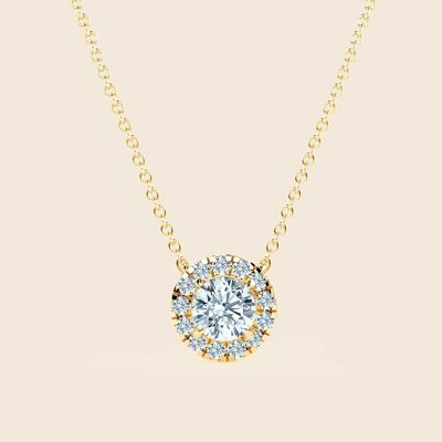 Hyacinth Round Halo Necklace - 14k Gold
