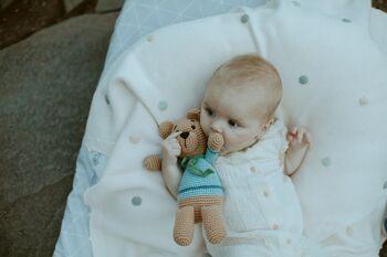 Jouet bébé ours en peluche hochet canard oeuf bleu 2
