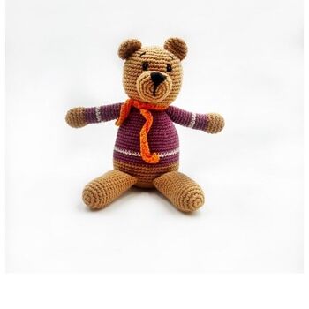 Jouet bébé ours en peluche hochet doux violet 1