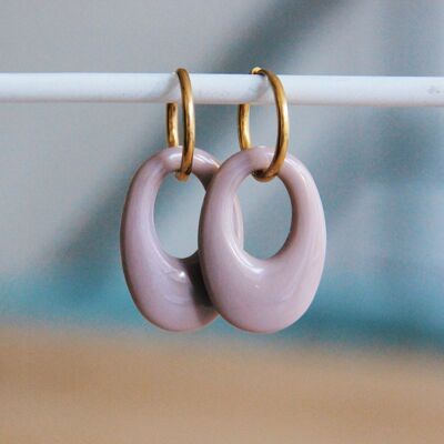 Stainless steel earring with resin drop – mauve/gold