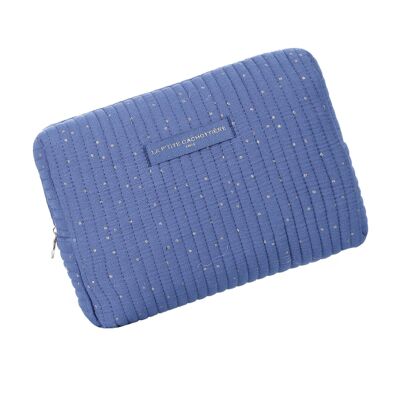Grand Jaipur blue quilted pencil case with gold dots