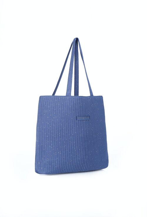 Tote bag matelassé bleu pois dorés