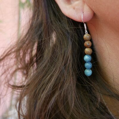 Dangling earrings in natural Apatite and wenge wood