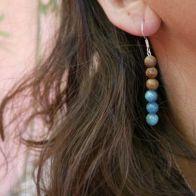 Dangling earrings in natural Apatite and wenge wood