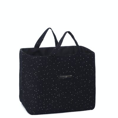 Large black quilted tote with golden dots