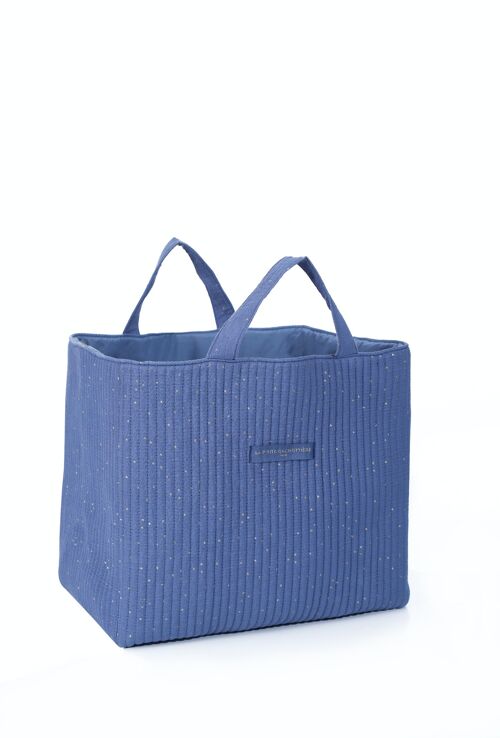 Grand Tote matelassé bleu pois dorés