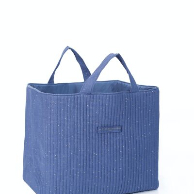 Large blue quilted Tote with golden dots