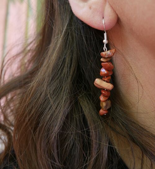 Boucles d'oreilles pendantes en Jaspe bréchique, perles forme chips