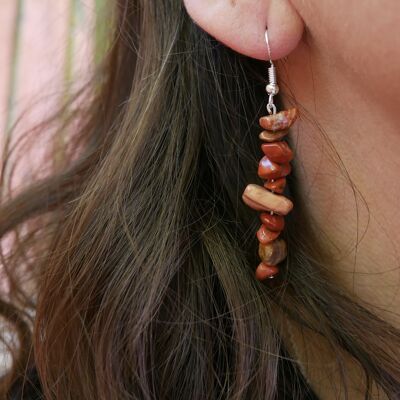 Dangling earrings in Brecciated Jasper, chip-shaped beads