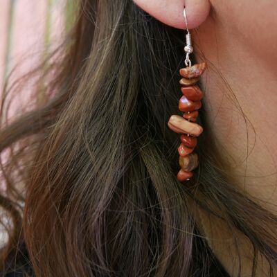 Dangling earrings in Brecciated Jasper, chip-shaped beads