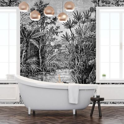 Panoramic Engraving Wallpaper - Amazonia - Black