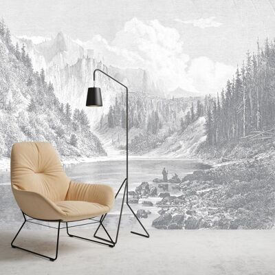 Engraving Panoramic Wallpaper - Montana - Dove Gray
