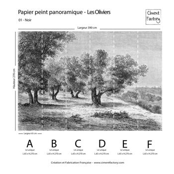 Papier Peint Panoramique Gravure - Les Oliviers - Noir 5
