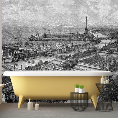 Panoramic Engraving Wallpaper - Paris 1900 - Black