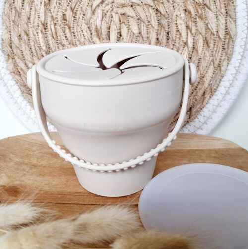 Silicone Foldable Snack Cup with Lid - Beige