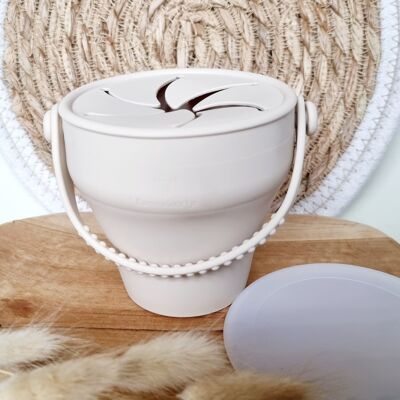 Tazza snack pieghevole in silicone con coperchio - Beige