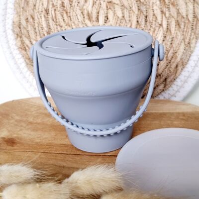 Bicchiere snack pieghevole in silicone con coperchio - Grigio blu