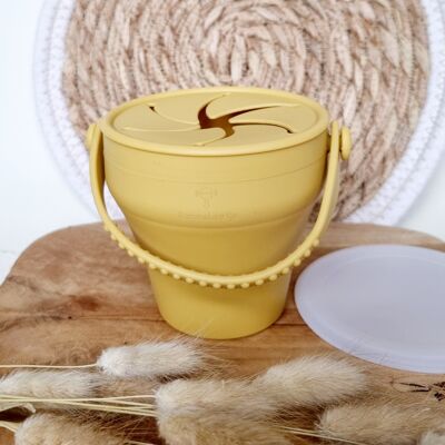 Silicone Foldable Snack Cup with Lid - Ocher Yellow