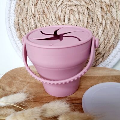 Silicone foldable snack cup with lid - Powder Pink
