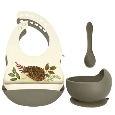 Set bavaglini in silicone + ciotola con ventosa e cucchiaino - Hedgehog Sage