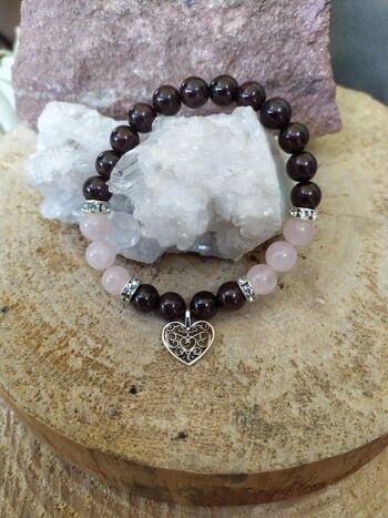 Bracelet grenat et quartz rose 1