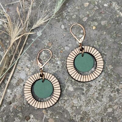 Boucles d'oreilles en bois rayé BULLE Vert de gris