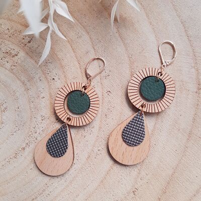 Orecchini pendenti in legno di Verdigris ETHNIC