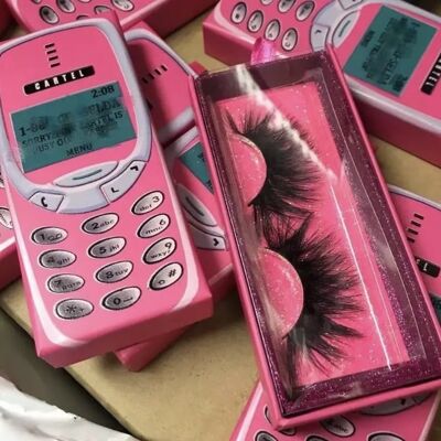 Pink phone lashes case with lashes