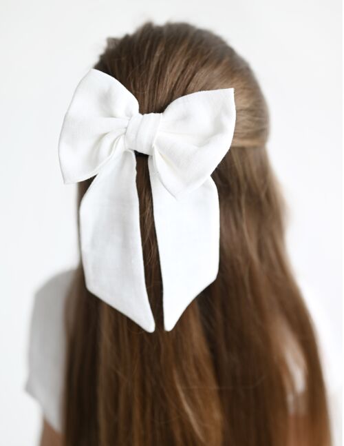 White Linen Hair Bow
