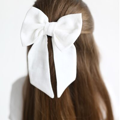 White Linen Hair Bow
