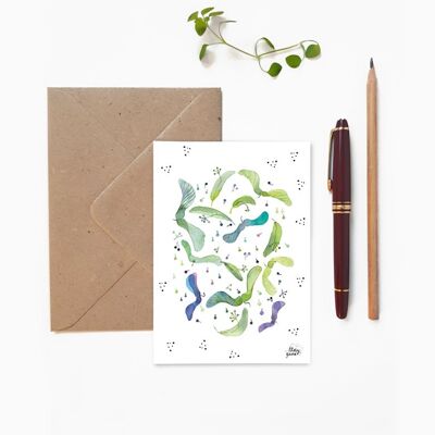 WATERCOLOR DOTTED MAPLE FRUIT BOTANICAL POSTCARD