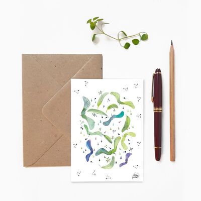 WATERCOLOR DOTTED MAPLE FRUIT BOTANICAL POSTCARD