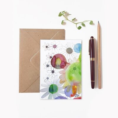 WATERCOLOR MULTICOLORED ABSTRACT FLOWER POSTCARD