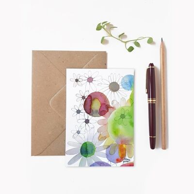 WATERCOLOR MULTICOLORED ABSTRACT FLOWER POSTCARD