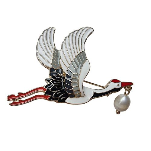 Flying Crane Brooch - Wings up