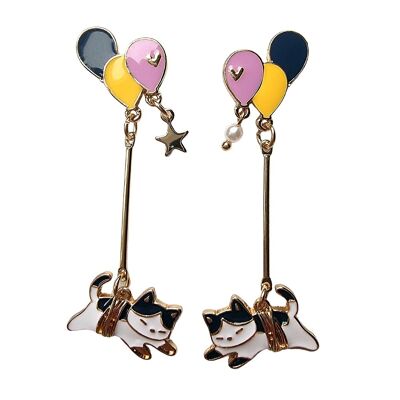 Boucles d'oreilles flottantes en émail Kitty