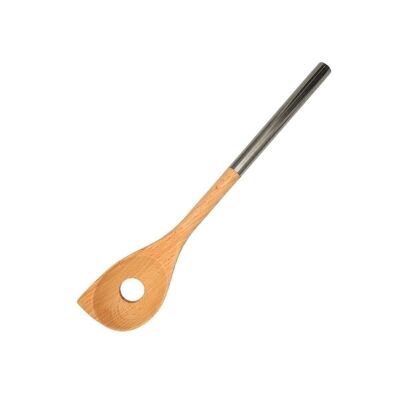 Bevelled wooden spoon with a hole stainless steel handle 34 cm Fackelmann Boissellerie