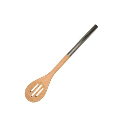Openwork wooden spoon with stainless steel handle 34 cm overall Fackelmann Boissellerie