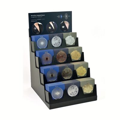Display full of 48 Small "Solar Lunar Mist" magnetic brooches + free display - Design Constance Guisset
